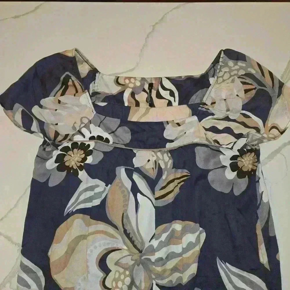 Sud Express 100% Cotton Peasant Floral Tunic Dress Blue Gray Size Large - Picture 3 of 9